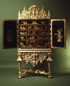 Chinese export lacquer cabinet and stand of gilt gesso in the French style, English by English School