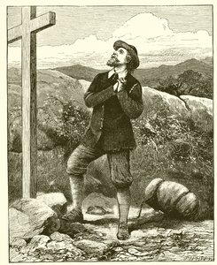 Christian Before the Cross. His Burden Fell Off His Back and Began to Tumble