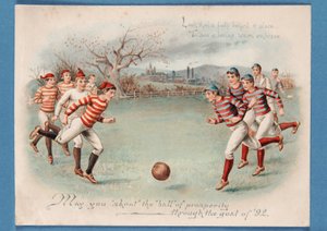 Christmas postcard of a football match, 1892 by English School