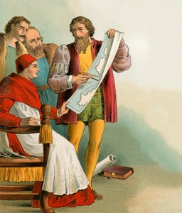 Christopher Columbus Showing His Plans to the Portuguese Who Betrayed Him by English School