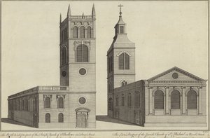 Church of Allhallows in Bread Street and Church of St Michael in Wood Street, London by English School