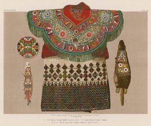 Circassian Embroidered Saddle-Cloth; Embroidered Dress, Greece; North American Indian bead and straw work