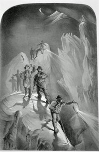 Climbing at Night, from Ten Scenes in the Last Ascent of Mont Blanc Including Five Views from the Summit, by J.D.H. Browne, published 1853 by English School