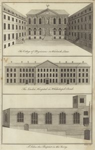 College of Physicians in Warwick Lane, the London Hospital in Whitechapel Road and the Church of St John the Baptist in the Savoy, London by English School