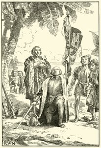Columbus landing in the New World by English School