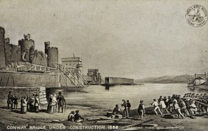 Conway Bridge under construction, 1848 by English School