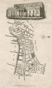 Covent Garden Theatre, London, and map of surrounding area by English School
