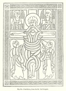 Crucifixion, from the St Gall Gospels by English School