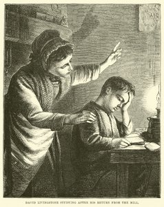 David Livingstone Studying After His Return from the Mill by English School