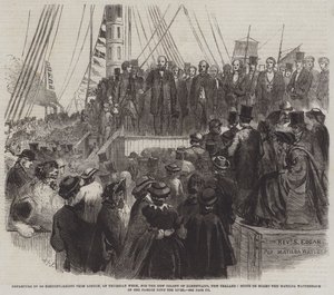 Departure of 800 Nonconformists from London, on Thursday Week, for the New Colony of Albertland, New Zealand, Scene on Board the Matilda Wattenbach on her Passage down the River by English School