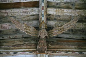 View of one of the carved wooden angels in the nave by English School