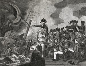 Destruction of the Gun Boats Before Gibraltar, engraved by H.Cook