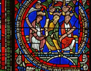 Detail from one of the Bible Windows depicting Daniel, Job and Noah by English School