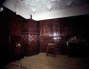 Detail of the oak panelling in the Inlaid Chamber