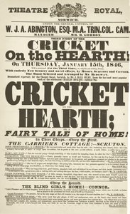 Dickens playbill: The Cricket on the Hearth at Theatre Royal, Derby, January 15th, 1846
