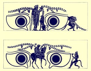 Dionysos, Hephaistos and Satyrs, illustration from Greek Vase Paintings by J. E. Harrison and D. S. MacColl, published 1894 by English School