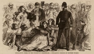 Disgraceful Scene in the Streets of Birmingham, Uproarious Conduct of Drunken Women (engraving) by English School