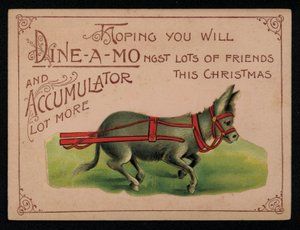 Donkey and Christmas message, greetings card by English School