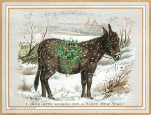 Donkey Carrying Holly in the Snow by English School