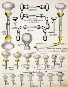 Door handles, from a trade catalogue of domestic goods and fittings, c.1890-1910 by English School