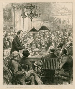 Dr Schiemann giving an account of his discoveries at Mycenae before the Society of Antiquaries at Burlington House by English School