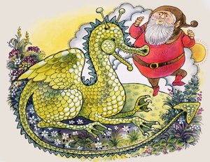 Dragon with Plump Bearded Man