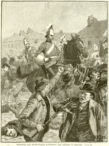 Dragoons and Highlanders scattering the Rioters in Belfast by English School