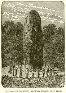 Druidesses Dancing around Megalithic Idol by English School