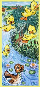 Duck and flying ducklings