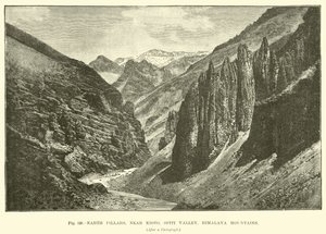 Earth pillars, near Kioto, Spiti Valley, Himalaya Mountains by English School