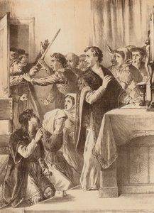 Edmund Genings, "Broke open the chamber door where he was celebrating" by English School