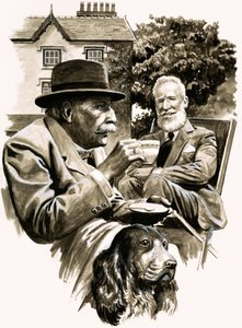 Edward Elgar and George Bernard Shaw taking tea by English School