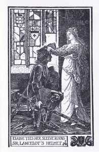 Elaine ties her sleeve around Sir Lancelot