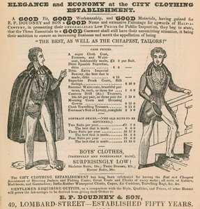 Elegance and economy at the City Clothing Establishment; E P Doudney & Son, 49 Lombard Street, London by English School