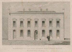 Elevation of the new London Missionary House, Blomfield Street, Finsbury by English School