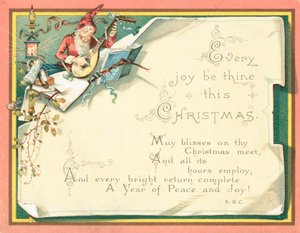 Elf Playing Mandolin, Christmas Card