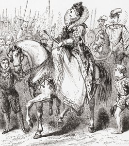 Elizabeth I Inspecting Her Troops at Tilbury Port, 1588, from Ward and Locks Illustrated History of the World, pub. c.1882