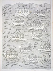 Enemies of the Assyrians taking refuge in ships (plate 71) from Nineveh and its Remains by Austen Henry Layard published 1849 by English School