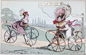 English cartoon about hobby horses in 1819 (first bicycles) - in 
