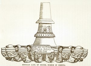 Etruscan bronze lamp in the Museum of Cortona (engraving) by English School