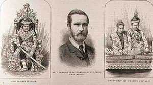 Expedition to Upper Burmah: King Theebaw in State, Mr. T. Bernard, Chief Commissioner of Burmah, Now at Mandalay, King Theebaw and His Queen, Soopya-Lat, from The Illustrated London News