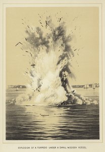 Explosion of a torpedo under a small wooden vessel