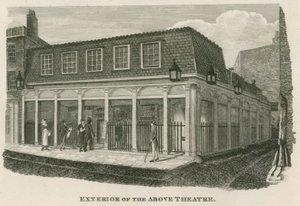 Exterior of the Royal Olympic Theatre, Wych Street, near Drury Lane, London by English School
