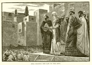 Ezra Reading the Law to the Jews by English School