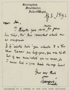 Facsimile of a Letter of the late Lord Tennyson by English School