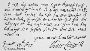 Facsimile of a portion of the letter written by Cromwell to Lenthall, Speaker of the House of Commons, announcing the Victory of Naseby