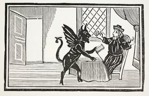 Faustus warned by the Spirit to expect his end, illustration from Chap-books of the Eighteenth Century by John Ashton, pub. 1882