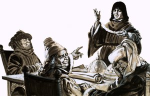 Filippo Brunelleschi talking to city officials in Florence by English School
