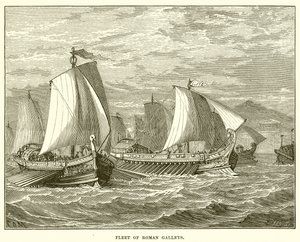 Fleet of Roman Galleys by English School