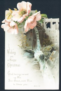 Flowers and Cascade of Water, Christmas Card by English School